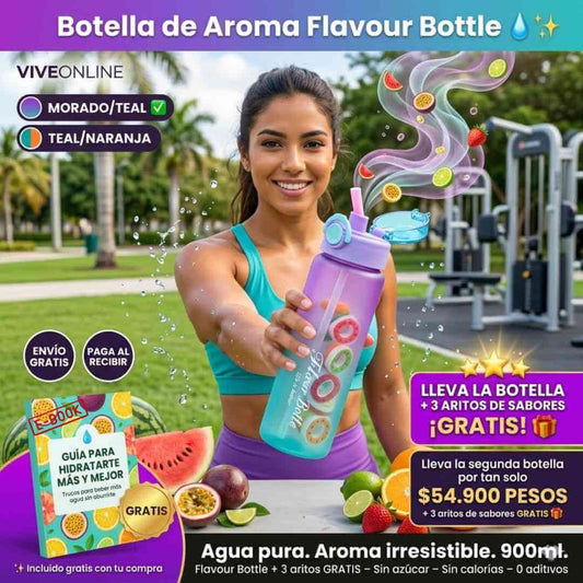 Botella Air Flavour 900ml — toma agua con sabor a Coca-Cola, Maracuyá o Durazno sin azúcar ni calorías + OBSEQUIOS