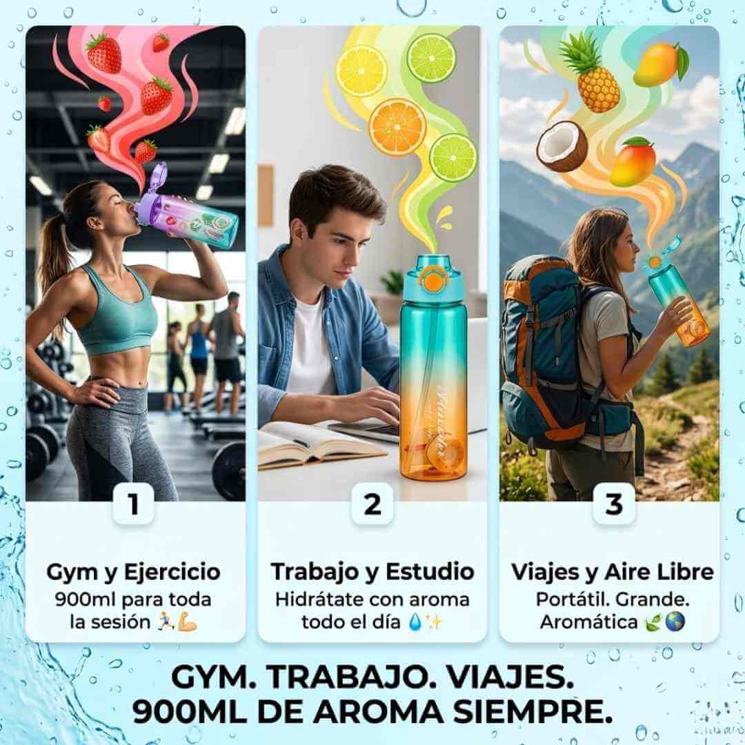 Botella Air Flavour 900ml — toma agua con sabor a Coca-Cola, Maracuyá o Durazno sin azúcar ni calorías + OBSEQUIOS