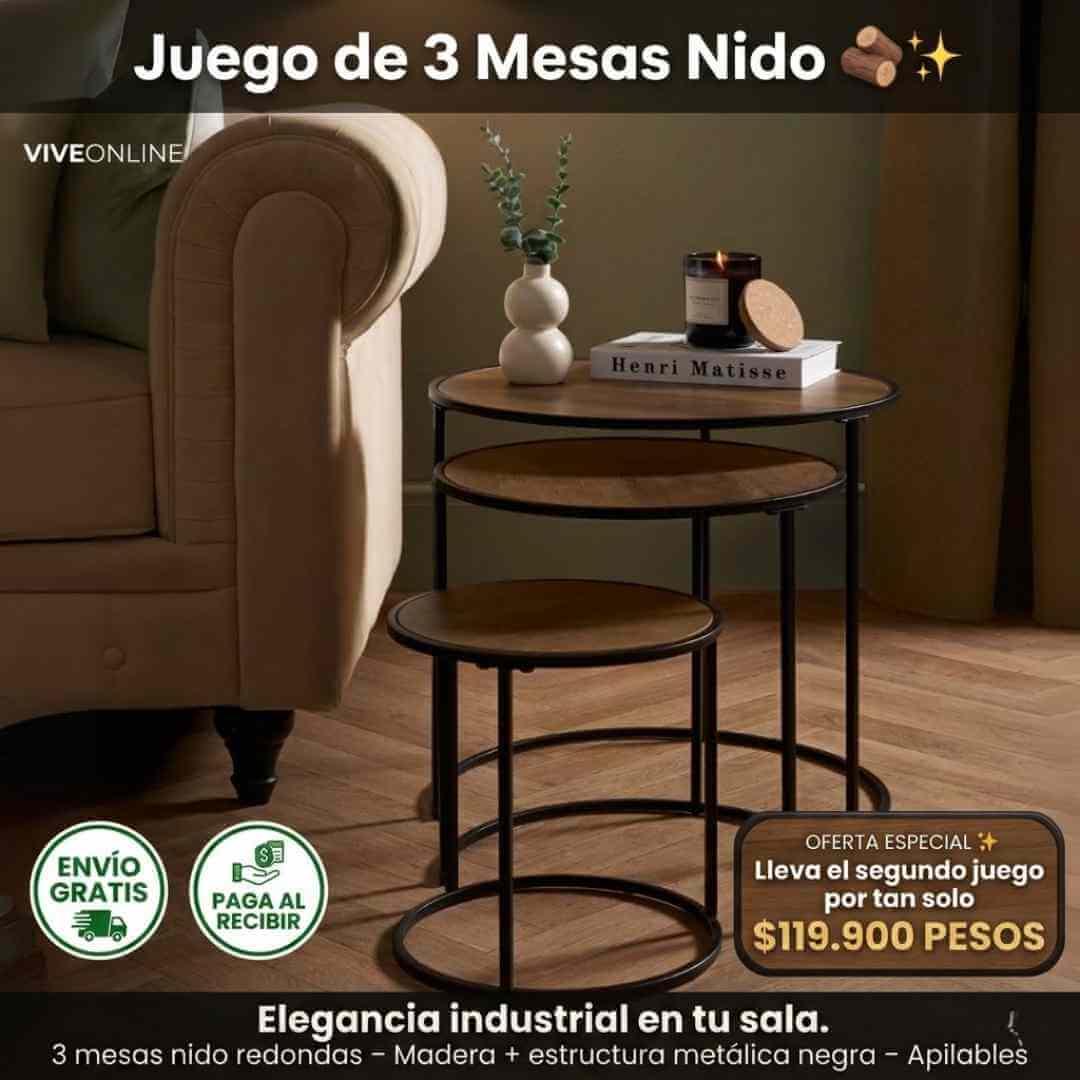 Juego de 3 Mesas Modulares – Estilo Moderno y Funcional + Obsequio