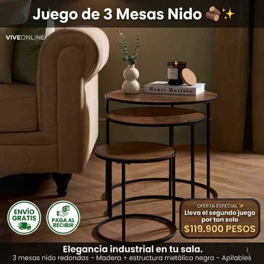 Juego de 3 Mesas Modulares – Estilo Moderno y Funcional + Obsequio