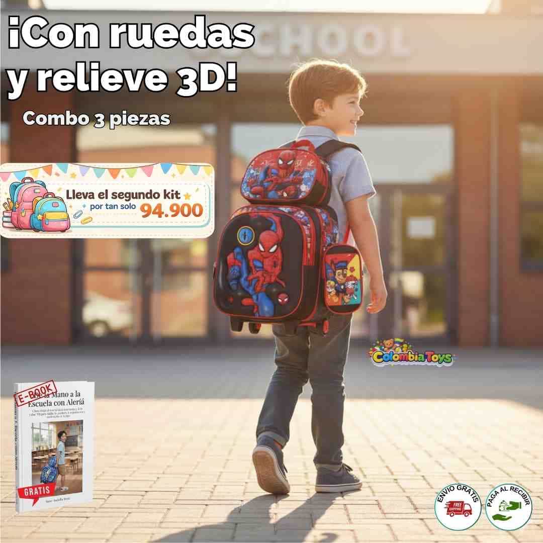 Morrales Trío 3D con Ruedas – Set Completo Escolar