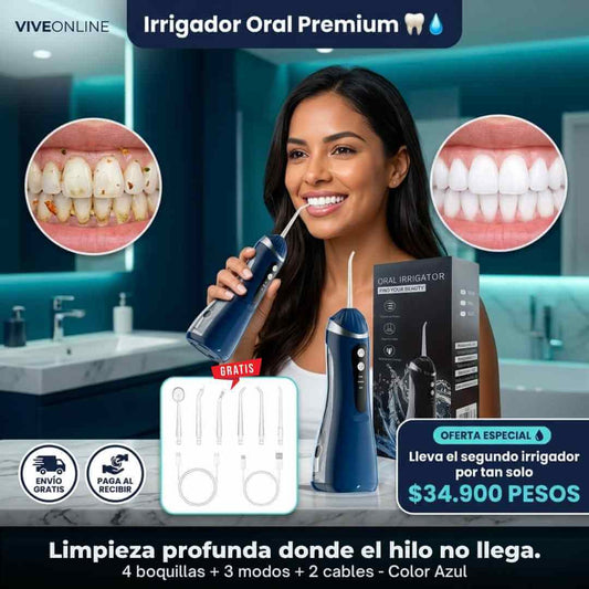 Irrigador Oral Recargable — limpia donde el cepillo no llega en 60 segundos + OBSEQUIOS