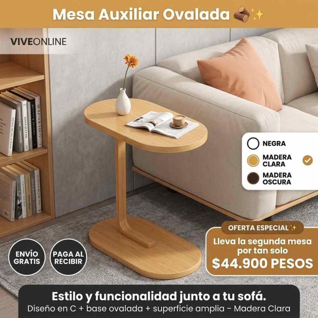 Mesa Auxiliar Ovalada — el toque elegante y funcional que le faltaba a tu sala o habitación