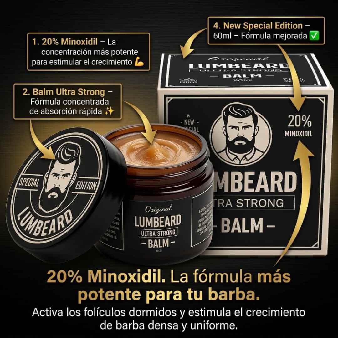 Lumbeard Ultra Strong Balm — activa el crecimiento de tu barba y bigote con 20% Minoxidil desde la primera semana + OBSEQUIO
