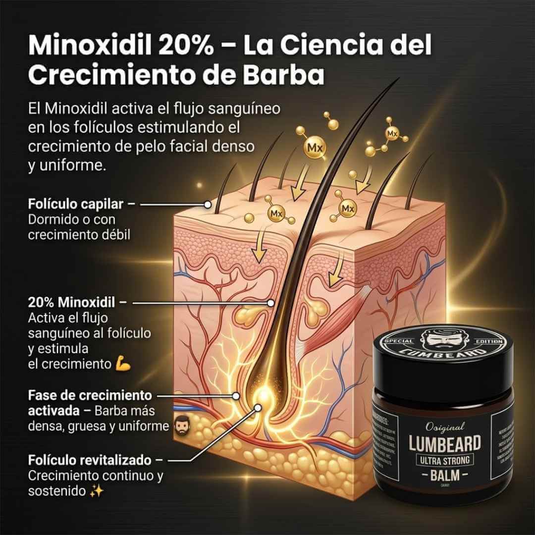 Lumbeard Ultra Strong Balm — activa el crecimiento de tu barba y bigote con 20% Minoxidil desde la primera semana + OBSEQUIO