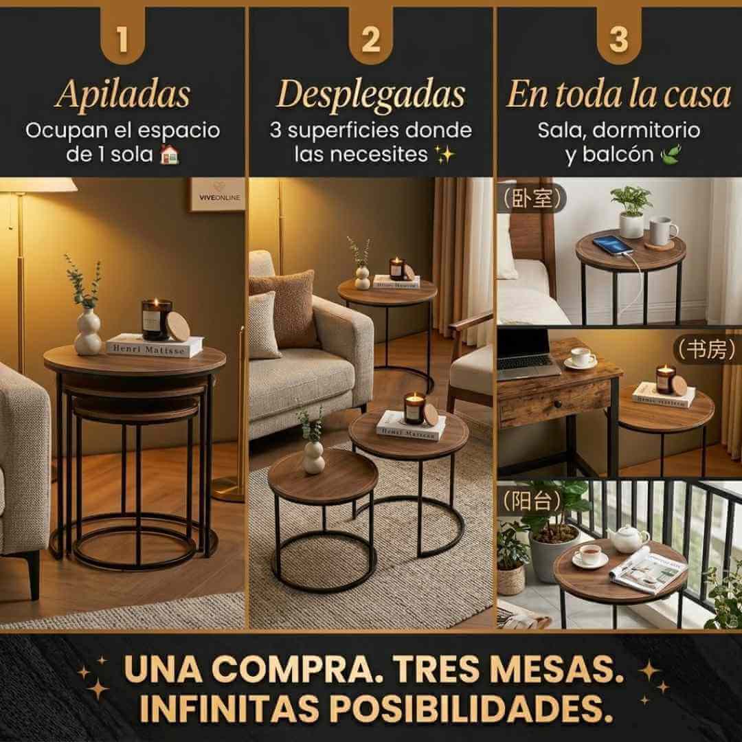 Juego de 3 Mesas Modulares – Estilo Moderno y Funcional + Obsequio