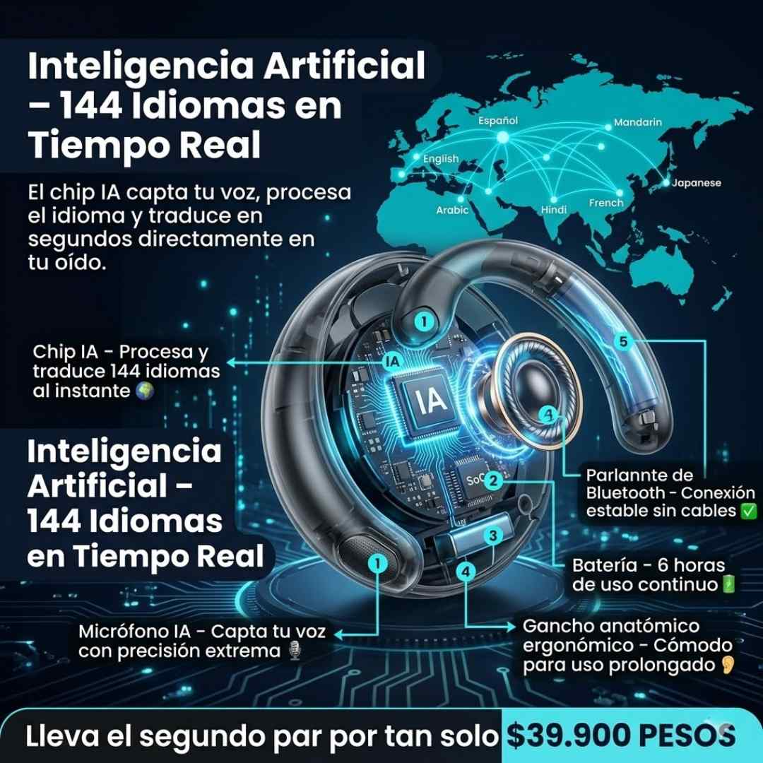 Audífonos Traductores Inteligentes +140 Idiomas – Traducción en Tiempo Real en tus Oídos + Obsequio