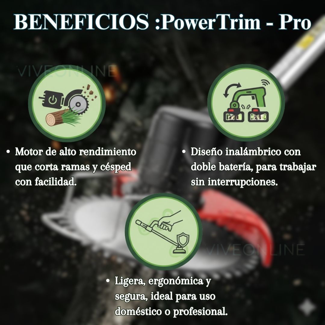 PowerTrim Pro™ | Kit Guadaña 3 en 1 Recargable + 2 Baterías 48V + Accesorios Completos + Regalos