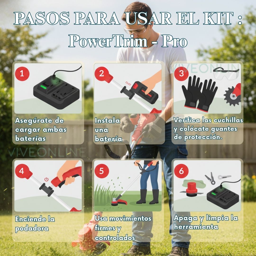 PowerTrim Pro™ | Kit Guadaña 3 en 1 Recargable + 2 Baterías 48V + Accesorios Completos + Regalos
